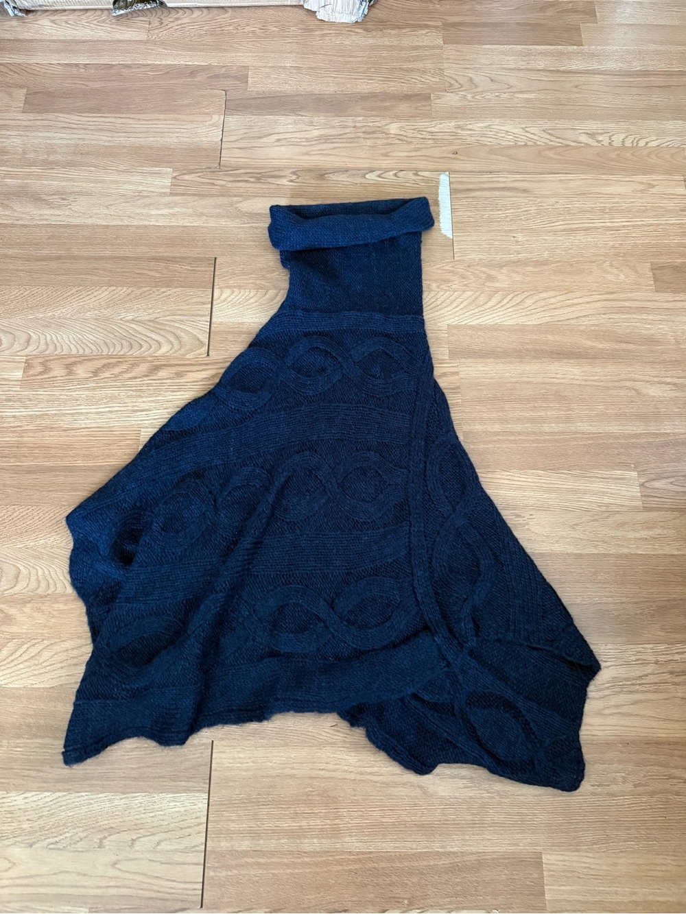 Cozy Cable-Knit Poncho- Navy